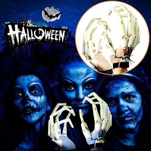أصابع مفصلية من Magoog Halloween مع قفازات منقوشة، وصلات أصابع مفصلية، يد مخلب عظم هيكل عظمي مخيف، مخالب أصابع دعائم الهالوين، تناسب معظم أحجام الأصابع، أسود in Kuwait