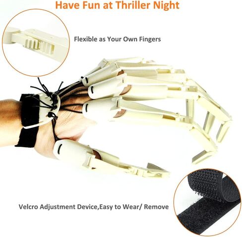 أصابع مفصلية من Magoog Halloween مع قفازات منقوشة، وصلات أصابع مفصلية، يد مخلب عظم هيكل عظمي مخيف، مخالب أصابع دعائم الهالوين، تناسب معظم أحجام الأصابع، أسود in Kuwait
