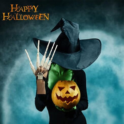 أصابع مفصلية من Magoog Halloween مع قفازات منقوشة، وصلات أصابع مفصلية، يد مخلب عظم هيكل عظمي مخيف، مخالب أصابع دعائم الهالوين، تناسب معظم أحجام الأصابع، أسود in Kuwait