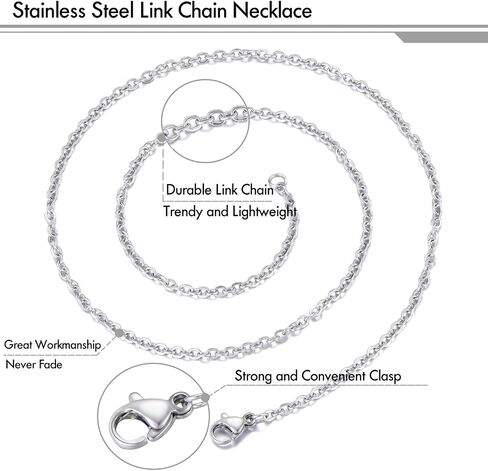 30 Pack 18 Inch Necklace Chain Stainless Steel Link Cable Chain Necklace with Lobster Clasps for DIY Jewelry Making in Kuwait
