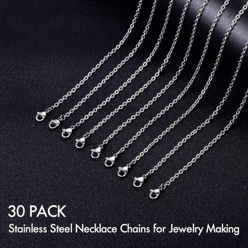 30 Pack 18 Inch Necklace Chain Stainless Steel Link Cable Chain Necklace with Lobster Clasps for DIY Jewelry Making in Kuwait
