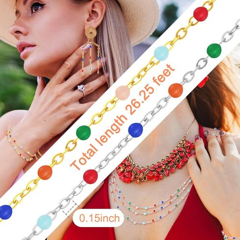 سلسلة ربط من الفولاذ المقاوم للصدأ على شكل قلب مسطح بطول 52.5 قدم من الذهب والفضة من الفولاذ المقاوم للصدأ سلسلة مجوهرات دائمة وصلة سلسلة مجوهرات مسطحة لصناعة المجوهرات المصنوعة من السوار للنساء (ذهبي وفضي، 52.5 قدم) in Kuwait