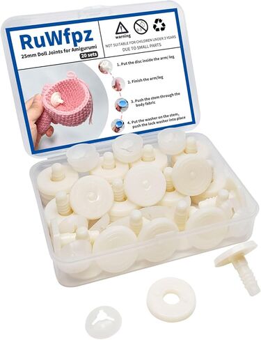 Doll Joints for Amigurumi Crochet 25mm 20 Set - RuWfpz Animal Toy Doll Safety Joints for Head Arms Legs, Creamy-White Plastic Joints for Stuffed Animals Amigurumi Bears Craft in Kuwait