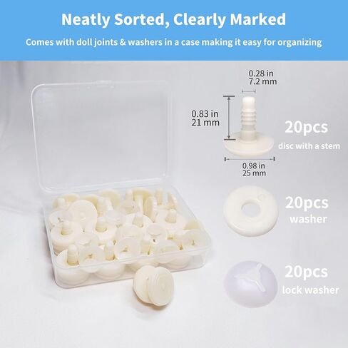 Doll Joints for Amigurumi Crochet 25mm 20 Set - RuWfpz Animal Toy Doll Safety Joints for Head Arms Legs, Creamy-White Plastic Joints for Stuffed Animals Amigurumi Bears Craft in Kuwait