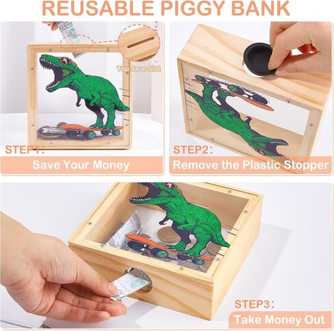 بنك أصبع للأولاد، بنك أصبع خشبي على شكل ديناصور للأطفال، بنك أموال كرتونية مع ملصقات أبجدية يمكنك صنعها بنفسك، أخضر in Kuwait