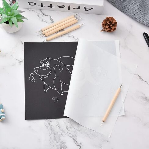 50 Sheets Carbon Paper Graphite Paper Black Carbon Transfer (8.5 x 11.5 inch) Tracing Papers with 5 PCS Embossing Styluses Dotting Tools for Wood Paper Canvas Craft in Kuwait