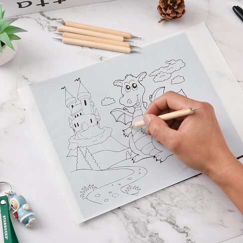 50 Sheets Carbon Paper Graphite Paper Black Carbon Transfer (8.5 x 11.5 inch) Tracing Papers with 5 PCS Embossing Styluses Dotting Tools for Wood Paper Canvas Craft in Kuwait