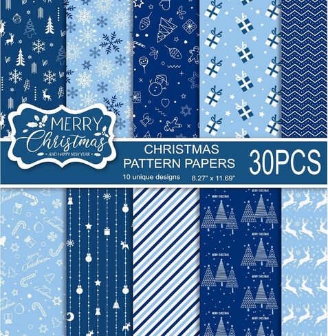 MIAHART 30 Sheets Christmas Pattern Paper Set A4 Size Red and Gold Festival Decorative Craft Paper Double-Sided for Card Making Scrapbook, 10 Designs in Saudi Arabia