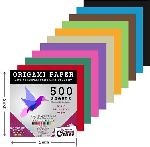 Origami Paper 500 Sheets Premium Quality for Arts and Crafts 6" Square Sheets 20 Vibrant Colours Same Colour on Both Sides 100 Design Ebook Included (See Back of Cover for Download info) in Saudi Arabia