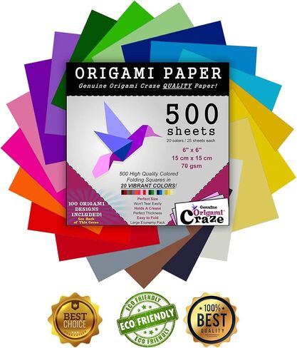 Origami Paper 500 Sheets Premium Quality for Arts and Crafts 6" Square Sheets 20 Vibrant Colours Same Colour on Both Sides 100 Design Ebook Included (See Back of Cover for Download info) in Saudi Arabia