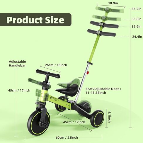 67i Tricycles for 1-3 Year Old Toddler Tricycle with Push Handle for 1-3 Years Old Trikes Toddlers Push Handle Boys and Girls Kids Push Trike Toddler Bike Adjustable Seat and Handle in Kuwait