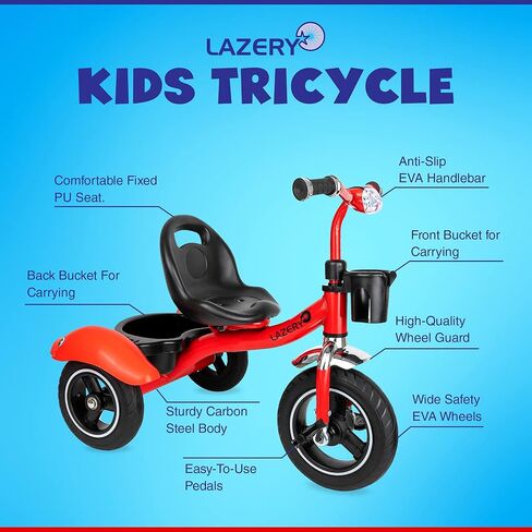 دراجة ثلاثية العجلات للأطفال الصغار - دراجة ثلاثية العجلات للأطفال من عمر 2 إلى 4 سنوات - مع مقود وزر موسيقى وأضواء ومقعد قابل للتعديل وإطارات غير قابلة للانزلاق - مناسبة للاستخدام الداخلي والخارجي للأطفال in Kuwait