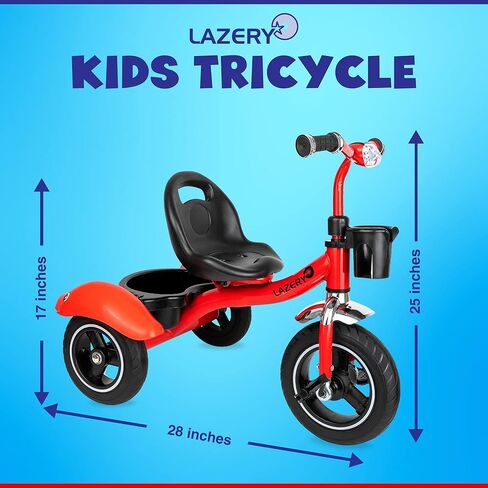 دراجة ثلاثية العجلات للأطفال الصغار - دراجة ثلاثية العجلات للأطفال من عمر 2 إلى 4 سنوات - مع مقود وزر موسيقى وأضواء ومقعد قابل للتعديل وإطارات غير قابلة للانزلاق - مناسبة للاستخدام الداخلي والخارجي للأطفال in Kuwait