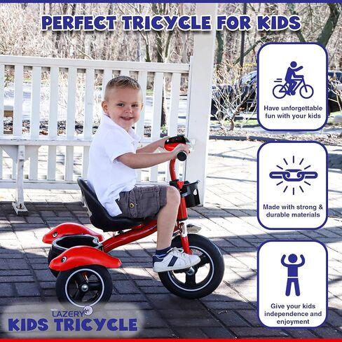 دراجة ثلاثية العجلات للأطفال الصغار - دراجة ثلاثية العجلات للأطفال من عمر 2 إلى 4 سنوات - مع مقود وزر موسيقى وأضواء ومقعد قابل للتعديل وإطارات غير قابلة للانزلاق - مناسبة للاستخدام الداخلي والخارجي للأطفال in Kuwait