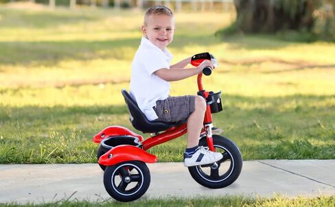 دراجة ثلاثية العجلات للأطفال الصغار - دراجة ثلاثية العجلات للأطفال من عمر 2 إلى 4 سنوات - مع مقود وزر موسيقى وأضواء ومقعد قابل للتعديل وإطارات غير قابلة للانزلاق - مناسبة للاستخدام الداخلي والخارجي للأطفال in Kuwait