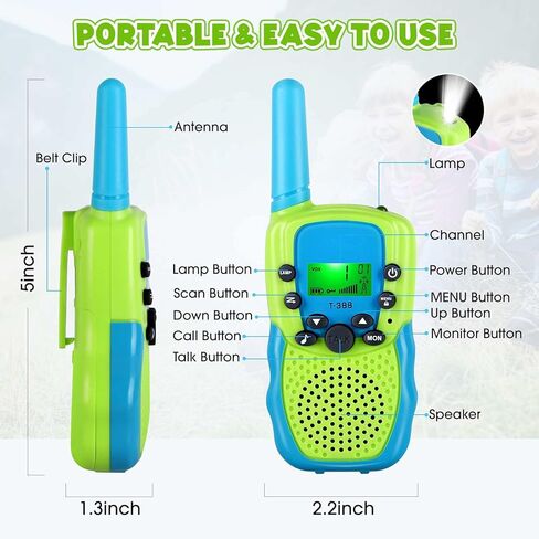Jeebuu Walkie Talkies للأطفال، 22 قناة 3 كم مدى 2 طريقة Walkie Talkies في الهواء الطلق ألعاب STEM للفتيات من سن 3 إلى 12 سنة، هدايا عيد الميلاد للأولاد من سن 3 إلى 10 سنوات تناسب المشي لمسافات طويلة والتخييم in Kuwait
