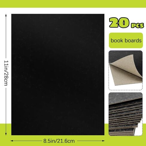 Rcybeo 20 Pcs Book Board, Binders Board Chipboard Designer Bookboard Kraft Heavy Duty Chipboard Sheets Bookbinding Supplies for Book Binding Cover (Black, 11 x 8.5 Inch 50PT) in Kuwait