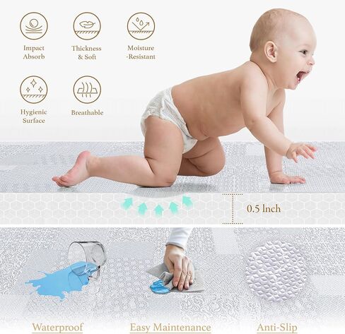 Premium Exercise & Baby Foam Play Mats - Stylish & Large Non-Toxic Puzzle Floor Mat - 6 Tiles - Spacious 6ft x 4ft - Peel-Resistant Reinforced Version - Soft, Thick, Waterproof -Totem Beige in Kuwait