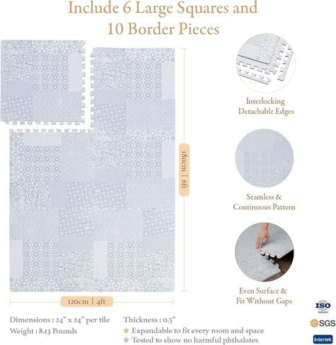 Premium Exercise & Baby Foam Play Mats - Stylish & Large Non-Toxic Puzzle Floor Mat - 6 Tiles - Spacious 6ft x 4ft - Peel-Resistant Reinforced Version - Soft, Thick, Waterproof -Totem Beige in Kuwait