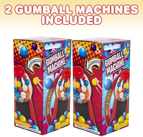 ArtCreativity Gumball Machine Bank for Kids, Set of 2, 5.25 Inch Desktop Bubble Gum Mini Candy Dispenser, Unique Money Saving Coin Bank, Great Gift or Vintage Office Desk Decoration- Gumballs Included in Kuwait