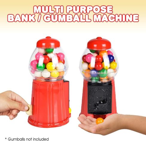 ArtCreativity Gumball Machine Bank for Kids, Set of 2, 5.25 Inch Desktop Bubble Gum Mini Candy Dispenser, Unique Money Saving Coin Bank, Great Gift or Vintage Office Desk Decoration- Gumballs Included in Kuwait