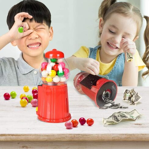 ArtCreativity Gumball Machine Bank for Kids, Set of 2, 5.25 Inch Desktop Bubble Gum Mini Candy Dispenser, Unique Money Saving Coin Bank, Great Gift or Vintage Office Desk Decoration- Gumballs Included in Kuwait