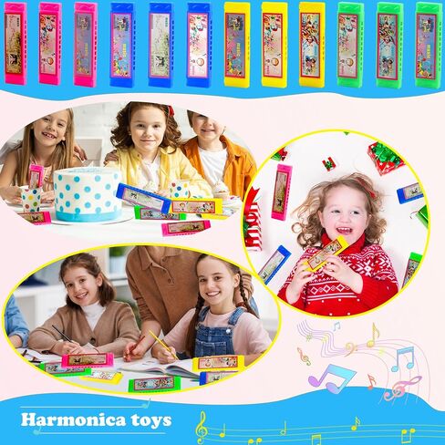 60 Pcs Cartoon Harmonica Bulk Plastic 5 Holes Harmonica Mini Harmonica Toy for Kids Party Goodie Bags Stuffers, Random Color Pattern in Saudi Arabia