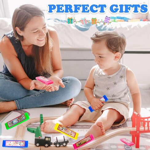 60 Pcs Cartoon Harmonica Bulk Plastic 5 Holes Harmonica Mini Harmonica Toy for Kids Party Goodie Bags Stuffers, Random Color Pattern in Saudi Arabia