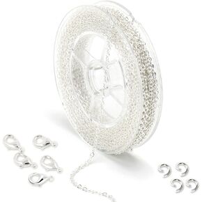 33Feet 1.5MM Stainless Steel Cable Chain Roll with 20 Lobster Clasps and 50 Open Jump Rings Supplies for Jewelry Making in Kuwait