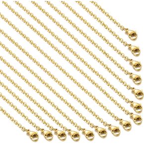 20 Pack Necklace Chains Gold Plated Stainless Steel Cable Chain Necklace Bulk for Jewelry Making, 18 Inches