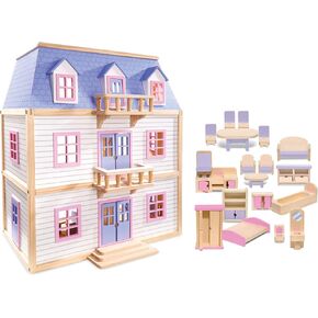 Melissa & Doug Wooden Multi-Level Dollhouse SIOC - Wooden Multi-Story Pretend Play Dollhouse For Kids in Saudi Arabia