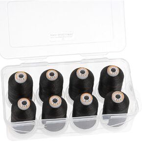 New brothread Polyester Embroidery Machine Thread 1000m Each with Clear Plastic Storage Box for Embroidery & Quilting - 8xBlack