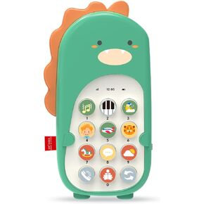 Baby Cell Phone Toy with Early Education & Music, Learning Educational dinosaur fake phone fun for kids, Sensory Toys for Toddlers Kids Boys and Girls Gifts (Green dinosaur phone)