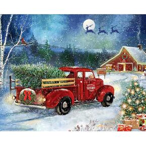 Christmas Diamond Painting Kits, Red Truck Diamond Art Kit for Adults, 12x16 Inch DIY Paint by Numbers, Full Drill Diamond Dots Paintings Picture Arts Craft for Home Wall Art Decor (Snowy Night) in Kuwait
