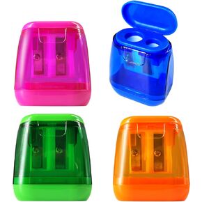 Pencil Sharpener, Manual Pencil Sharpeners, 4PCS Colorful Compact Dual Holes Pencil Sharpeners with Lid, Colored Pencil Sharpener for Kids & Adults, Portable Pencil Sharpener for Travel School Office