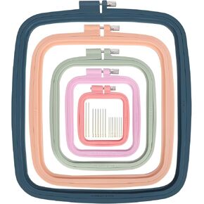 Aoibrloy 5 Sizes Square Embroidery Hoop with 16 Pieces Needle, ABS Plastic Multicolor Cross Stitch Hoop for Cross Stitch, DIY Embroidery Project, 2.8 Inch-9.8 Inch in Kuwait