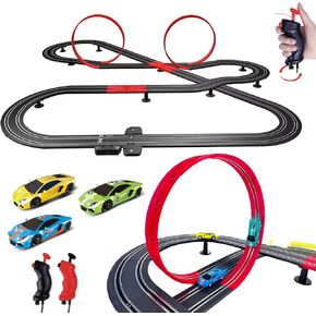 GINCHO High Speed Series Tram Dual Track Set, 8.2m Electric Track with 3 Vehicles Slot car Racing, Comes with 2 Hand Controls and Track Parts and a Lap Counter，Toys Gifts for 8 9 10 11 12 Boys Girls in Kuwait