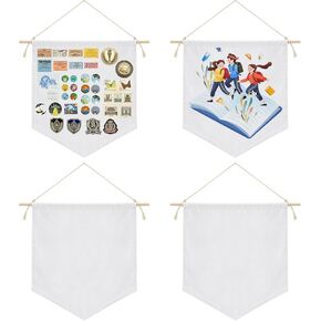 Pin Display Banners- Blank Cotton Canvas Wall Enamel Pins Collection Display Banner with Wooden Hanging Sticks & Strings for Patches Lapels Buttons Organizer (4 Pcs) in Kuwait