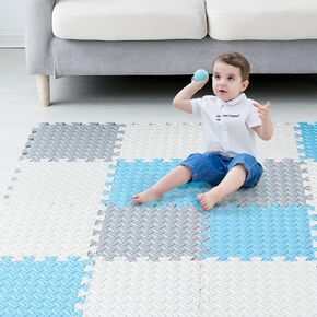 16 Tiles Foam Play Mat, Soft & Safe EVA Foam Mats for Floor, Square Play Mat, Kids Foam Puzzle Floor Mat, 47x47 Play Mat for Playpen(Dark Blue/Gray Blue/Light Blue/Blue) in Saudi Arabia