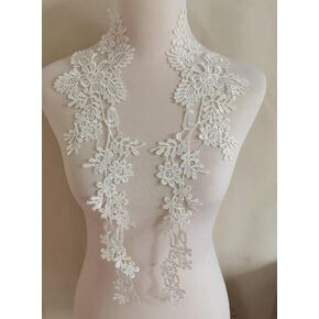 2Pairs Embroidery Applique Wedding Lace Floral Motif Sewing Trims Decoration (Black B)