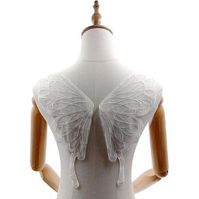1 Pair Butterfly Lace Applique, Embroidered Trim Applique Patches Decor Bridal Wedding Dress Decoration (White) in Kuwait