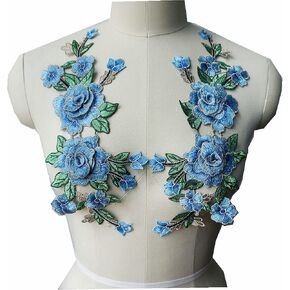 Embroidered Sew Patch Rose Flowers 3D Peony Appliques Lace Trims Fabric Collar Patches for Clothing Wedding Bride Evening Dress DIY Decoration (Purple)