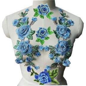 مطرزة خياطة التصحيح الزهور الوردية 3D الفاوانيا يزين الدانتيل الزخارف النسيج طوق بقع للملابس الزفاف العروس مساء اللباس DIY الديكور (الأرجواني) in Kuwait