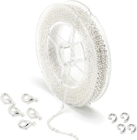 33Feet 1.5MM Stainless Steel Cable Chain Roll with 20 Lobster Clasps and 50 Open Jump Rings Supplies for Jewelry Making in Kuwait