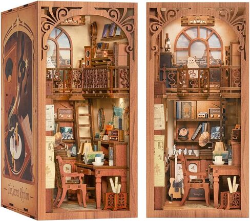 Fsolis DIY Book Nook Kit، 3D خشبية لغز الدفتين DIY مصغرة دمية كيت كتاب ديكور Booknook رف الكتب إدراج كتاب Nooks كتاب Nook أطقم للبالغين (SZ03) in Kuwait