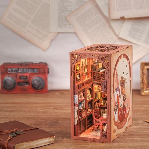 Fsolis DIY Book Nook Kit، 3D خشبية لغز الدفتين DIY مصغرة دمية كيت كتاب ديكور Booknook رف الكتب إدراج كتاب Nooks كتاب Nook أطقم للبالغين (SZ03) in Kuwait