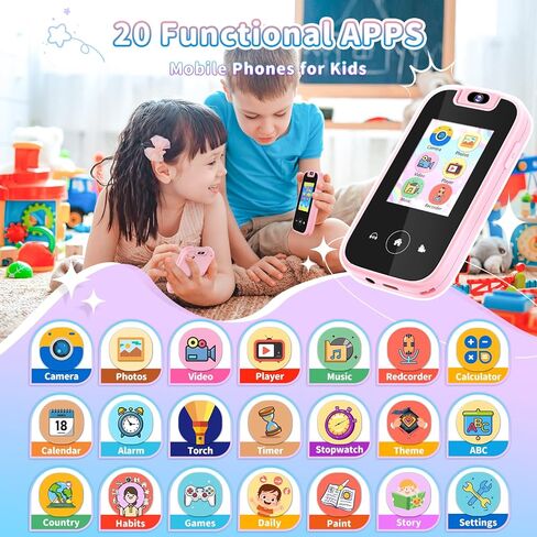 MAVREC Kids هاتف ذكي للفتيات 3 4 5 6 سنوات، كاميرا قابلة للدوران 180 درجة ألعاب هاتف للأطفال مع بطاقة SD سعة 32 جيجابايت، مشغل موسيقى MP3، هدايا عيد ميلاد للأطفال الصغار هاتف تشغيل بشاشة تعمل باللمس للفتيات من سن 3 إلى 8 سنوات، وردي in Kuwait