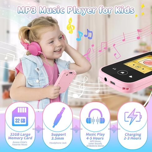 MAVREC Kids هاتف ذكي للفتيات 3 4 5 6 سنوات، كاميرا قابلة للدوران 180 درجة ألعاب هاتف للأطفال مع بطاقة SD سعة 32 جيجابايت، مشغل موسيقى MP3، هدايا عيد ميلاد للأطفال الصغار هاتف تشغيل بشاشة تعمل باللمس للفتيات من سن 3 إلى 8 سنوات، وردي in Kuwait