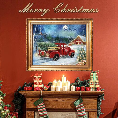 مجموعة الرسم الماسي للكريسماس، مجموعة فنية بتصميم شاحنة حمراء للبالغين، 12 × 16 انش للرسم اليدوي بالارقام، لوحات منقطة ماسية كاملة الحفر لفنون الصور والحرف اليدوية لديكور الحائط المنزلي (ليلة ثلجية) in Kuwait