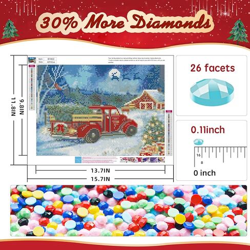 مجموعة الرسم الماسي للكريسماس، مجموعة فنية بتصميم شاحنة حمراء للبالغين، 12 × 16 انش للرسم اليدوي بالارقام، لوحات منقطة ماسية كاملة الحفر لفنون الصور والحرف اليدوية لديكور الحائط المنزلي (ليلة ثلجية) in Kuwait